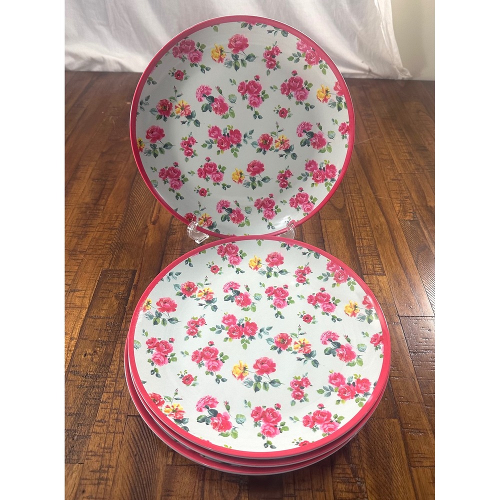 Laura Ashley‎ floral melamine 11" dinner plates Set of 4 Picnic Cottagecore Pink